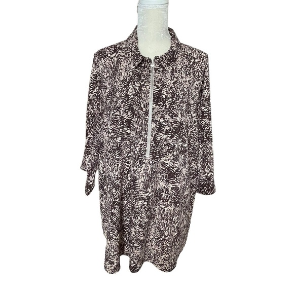 Catherines Women’s Brown Tan Printed Half Zip Blouse Top Plus Size 1X 18/20W - Picture 1 of 7